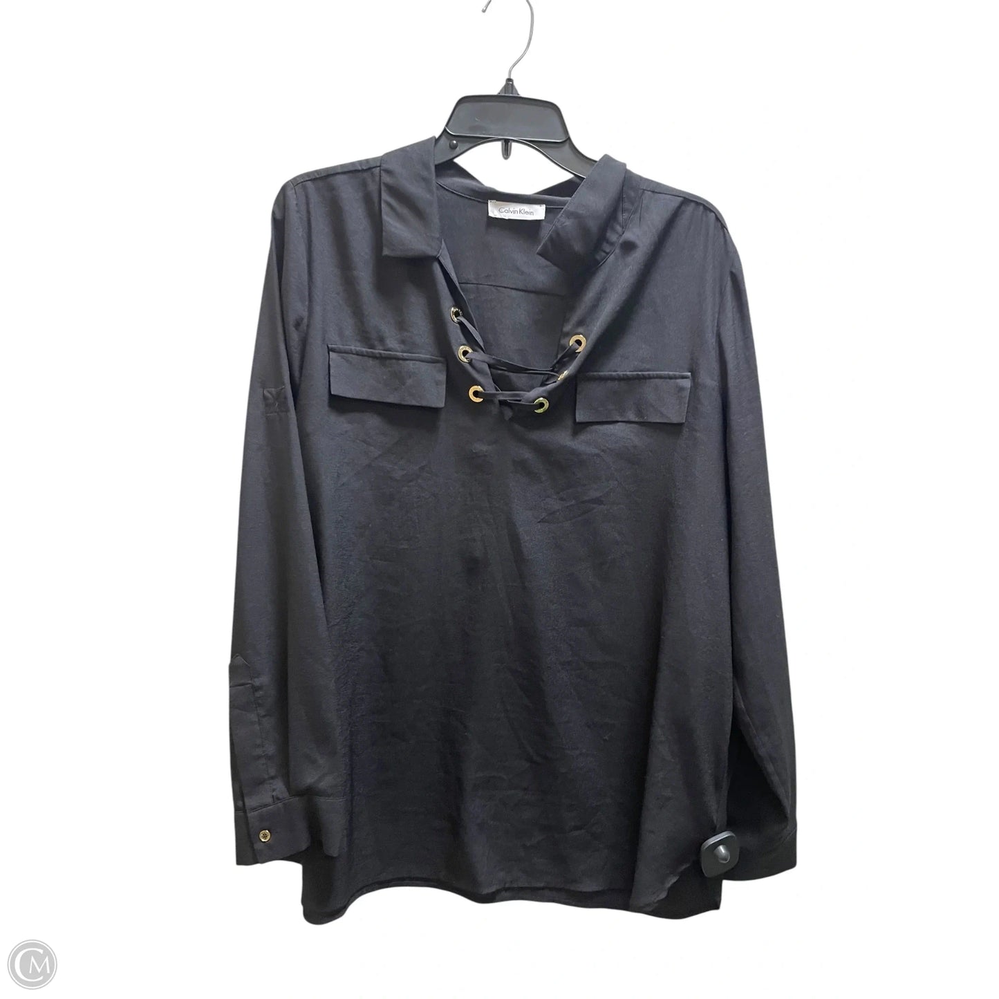 Top Long Sleeve By Calvin Klein In Black, Size: L