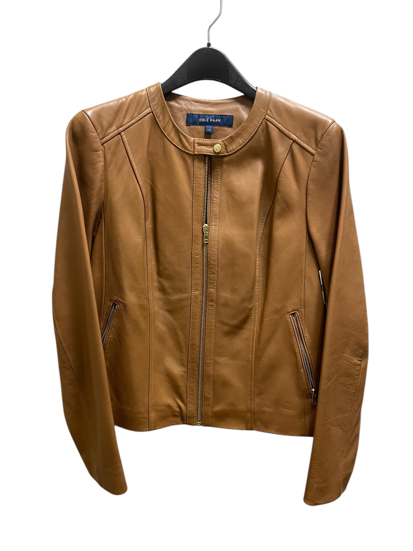 Jacket Leather By Cole-haan In Brown, Size: L