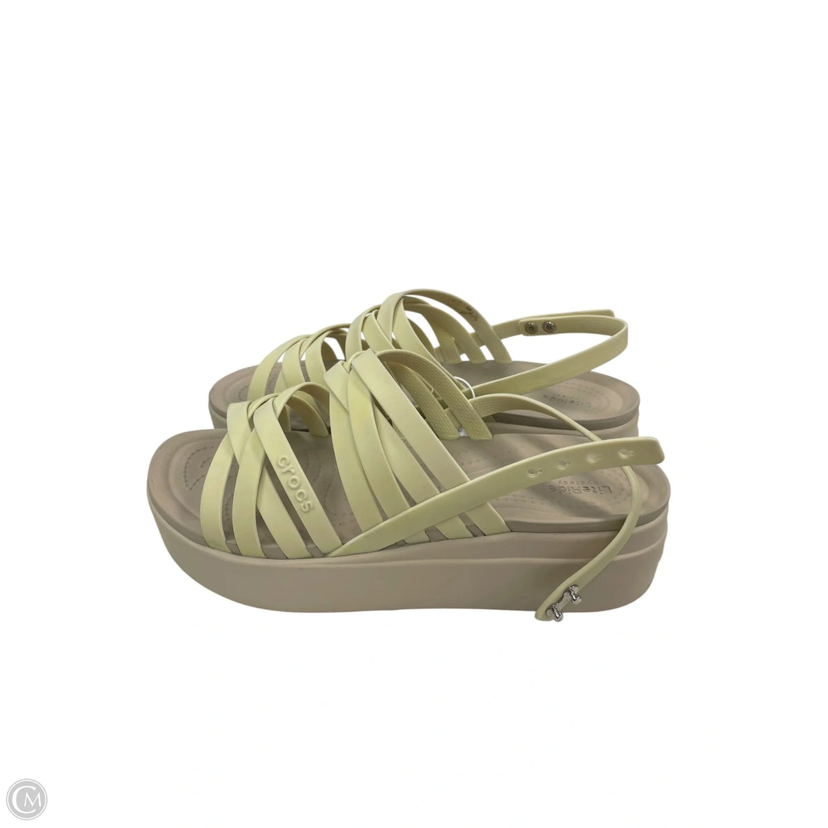Sandals Heels Platform By Crocs In Tan, Size: 9